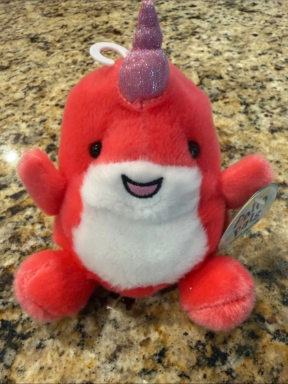 Palm Pals Red Nia Narwhal Plush Toy - Cute Small Toy